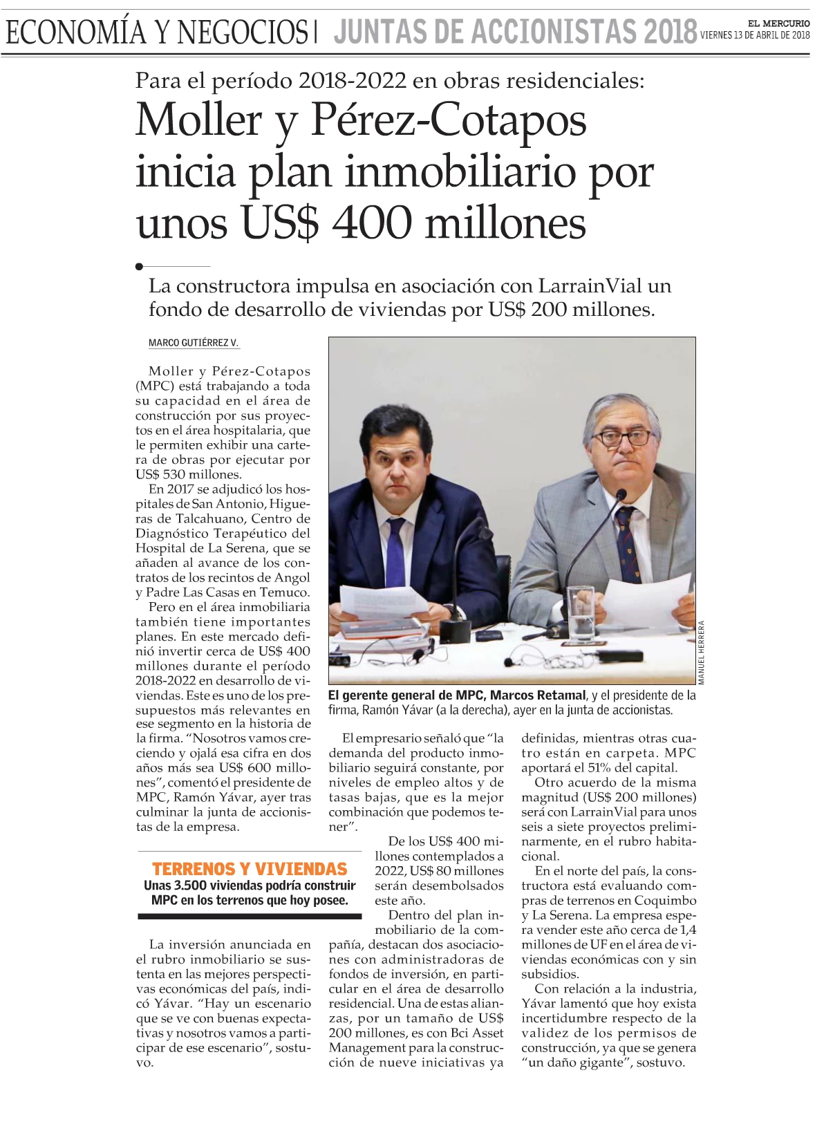 Moller y Pérez-Cotapos inicia plan inmobiliario por unos $400 millones