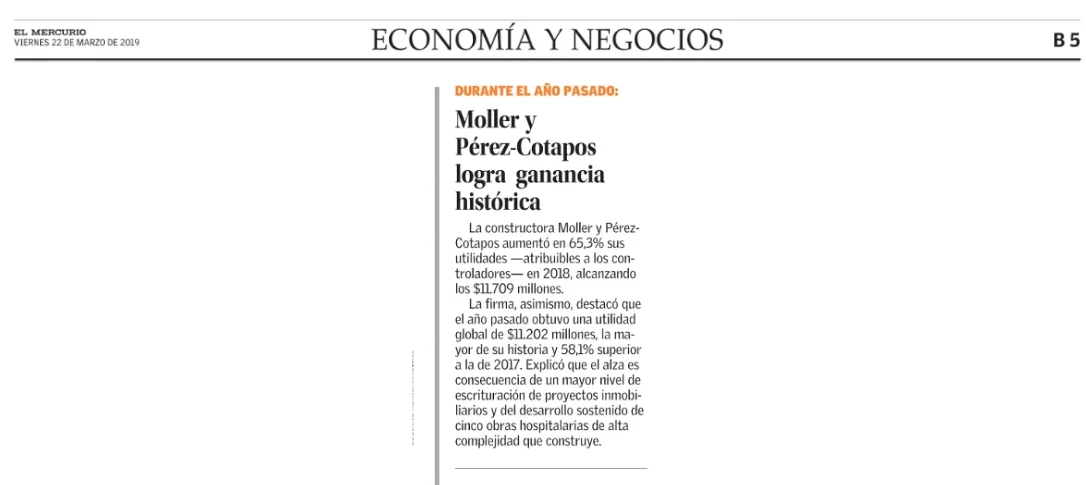 Moller y Pérez-Cotapos logra ganancia histórica