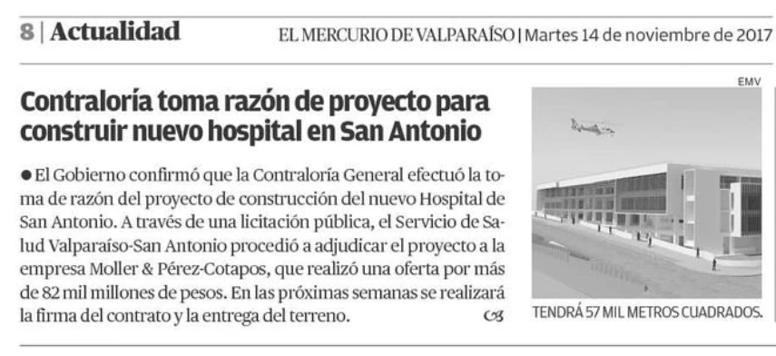 Contraloría toma razón de proyecto para construir nuevo hospital de San Antonio
