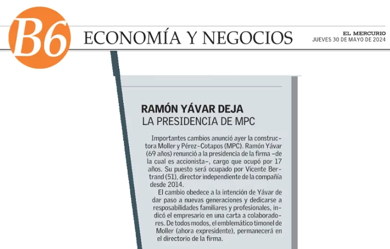 Ramón Yávar deja la presidencia de MPC