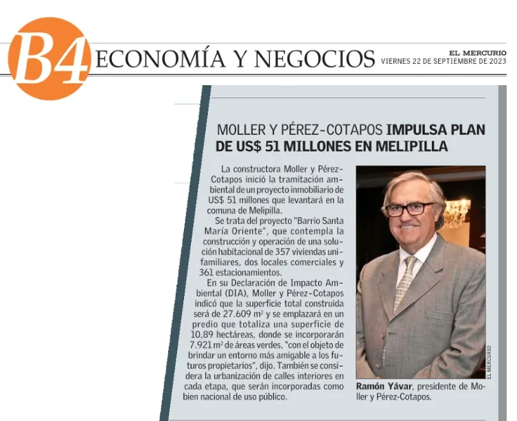 Moller y Pérez-Cotapos impulsa plan de US$ 51 millones en Melipilla