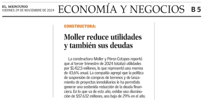 Moller reduce utilidades y también sus deudas